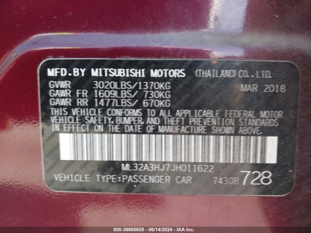 ML32A3HJ7JH011622 Mitsubishi MIRAGE ES
