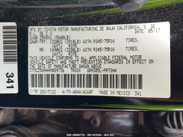 Toyota Tacoma Sr5 V6 2017 3TMCZ5AN4HM089736 Image 9