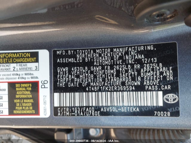 Toyota CAMRY L 2014 4T4BF1FK2ER369594 Image 9