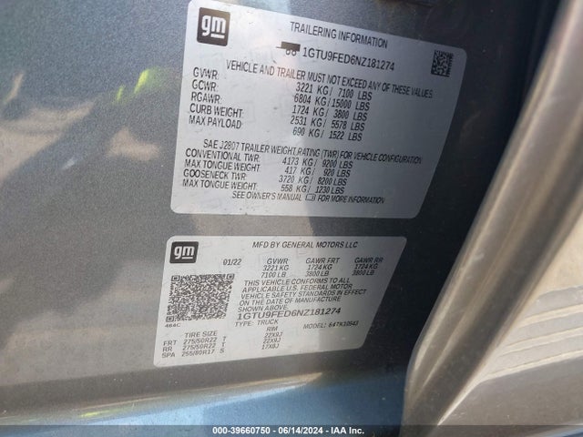 1GTU9FED6NZ181274 GMC Sierra 1500 Limited 4wd  Short Box Denali
