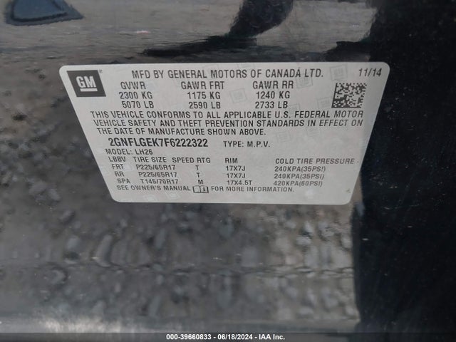 Chevrolet Equinox 2lt 2015 2GNFLGEK7F6222322 Image 9