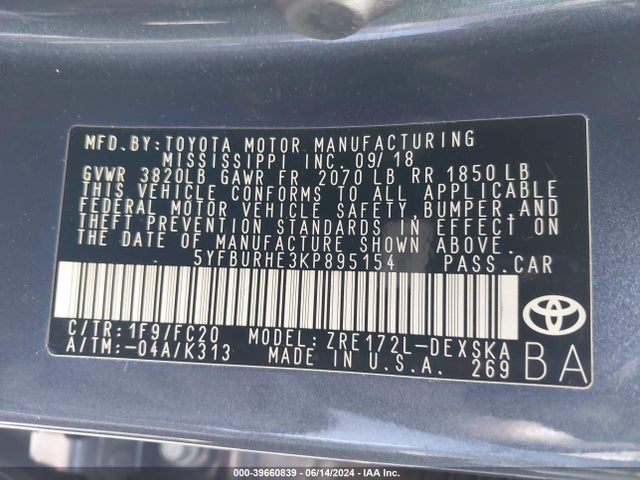 Toyota COROLLA SE 2019 5YFBURHE3KP895154 Image 9