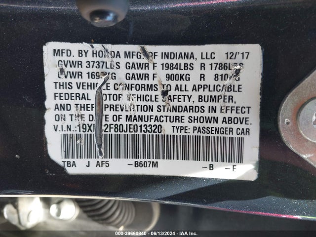 Honda CIVIC EX 2018 19XFC2F80JE013320 Image 9
