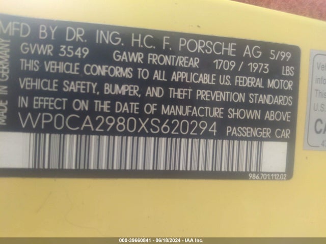 1999 PORSCHE BOXSTER WP0CA2980XS620294 Photo 8