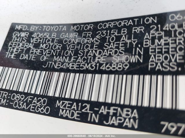 JTNB4MBE5M3146889 Toyota COROLLA SE