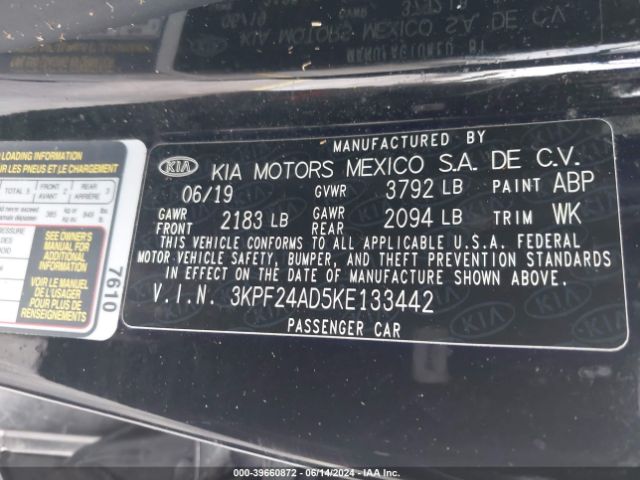 3KPF24AD5KE133442 KIA Forte Lxs