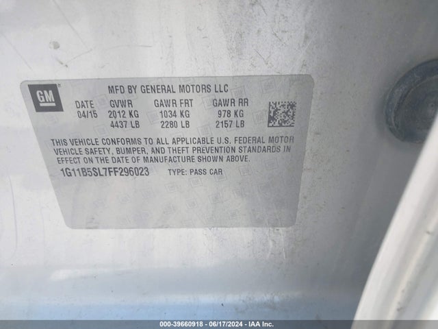 Chevrolet MALIBU LS 2015 1G11B5SL7FF296023 Image 9