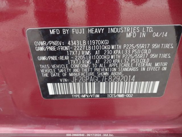 JF2GPAGC7E8292014 Subaru Xv Crosstrek 2.0i Limited