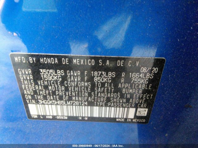 3HGGK5H65LM728124 Honda Fit Sport