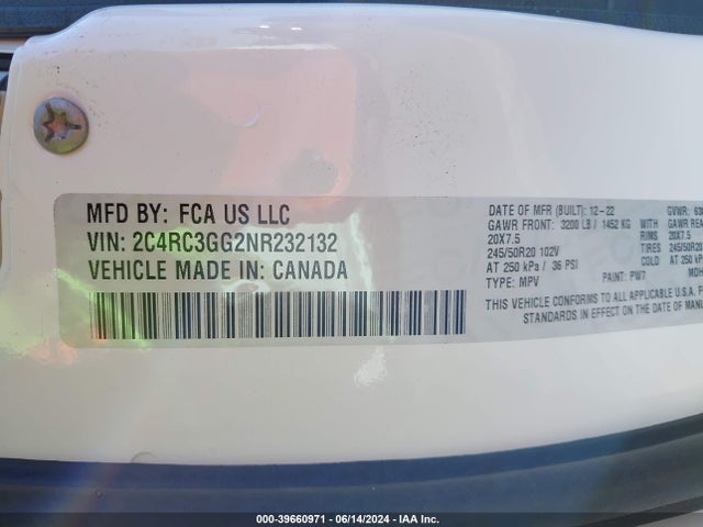 2C4RC3GG2NR232132 Chrysler Pacifica Limited Awd