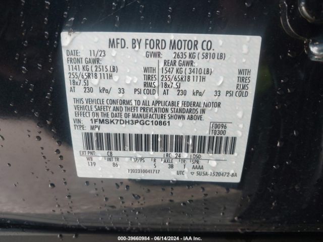 1FMSK7DH3PGC10861 Ford EXPLORER XLT