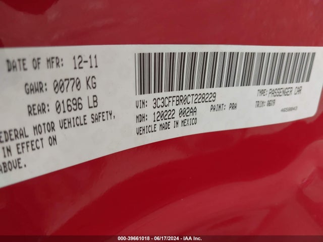 2012 FIAT 500 3C3CFFBR0CT228229 Photo 8