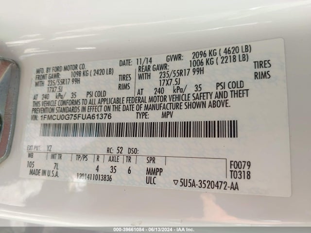 Ford ESCAPE SE 2015 1FMCU0G75FUA61376 Image 9
