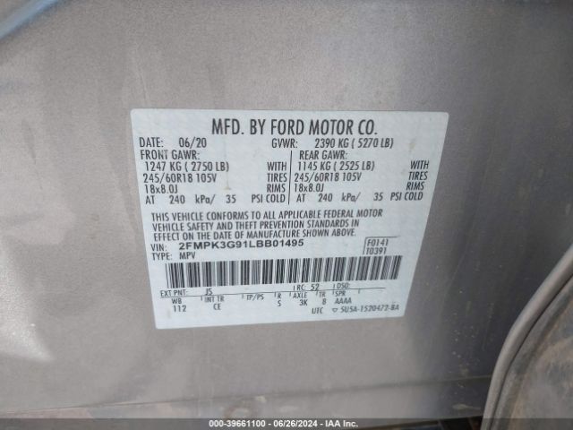 2FMPK3G91LBB01495 Ford EDGE SE