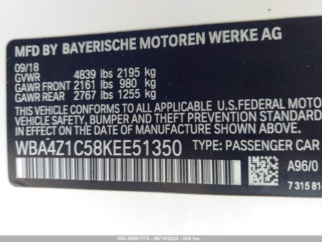 WBA4Z1C58KEE51350 BMW 430I