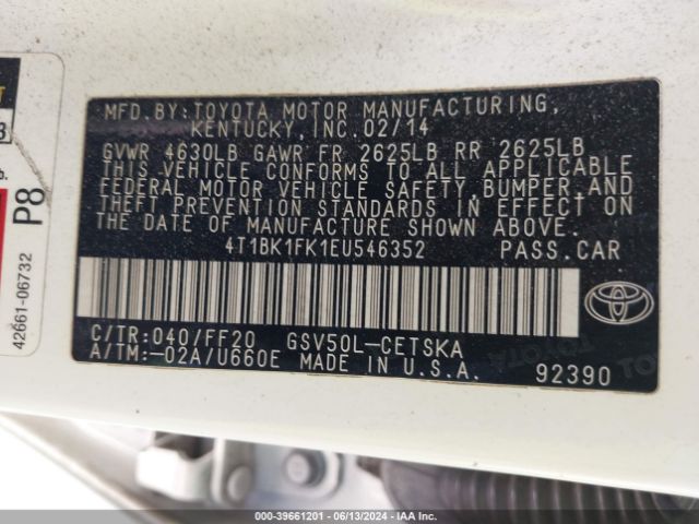 4T1BK1FK1EU546352 Toyota Camry Se V6