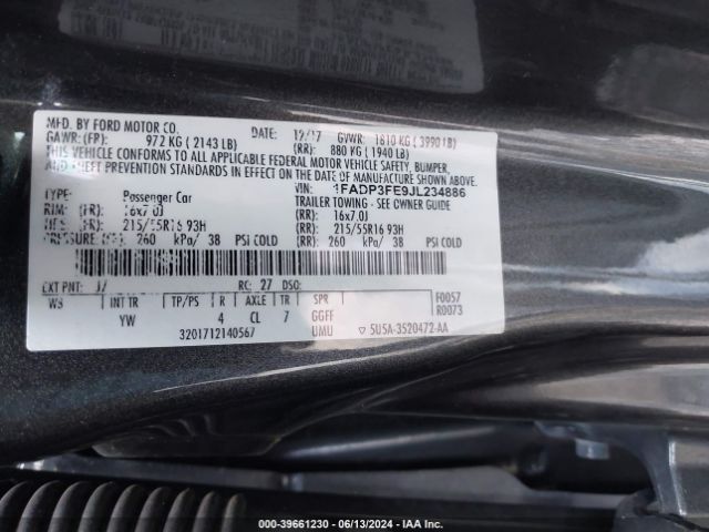 1FADP3FE9JL234886 Ford FOCUS SE