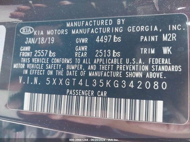 KIA Optima Lx 2019 5XXGT4L35KG342080 Image 9