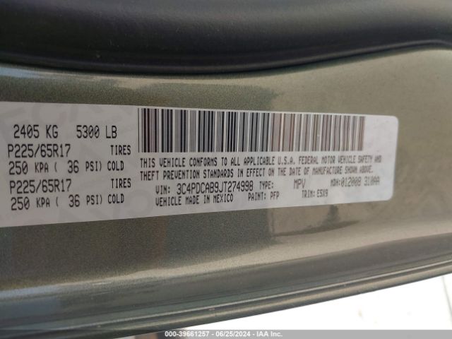 3C4PDCAB9JT274998 Dodge JOURNEY SE