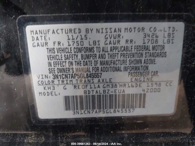 Nissan Versa 1.6 Sv 2016 3N1CN7AP5GL845557 Image 9