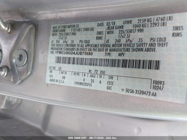 Ford ESCAPE SE 2018 1FMCU9GD4JUB75680 Image 9