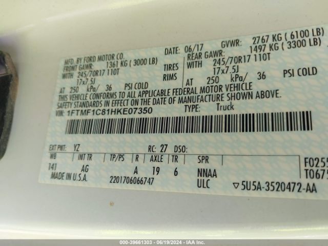 1FTMF1C81HKE07350 Ford F-150 Xl