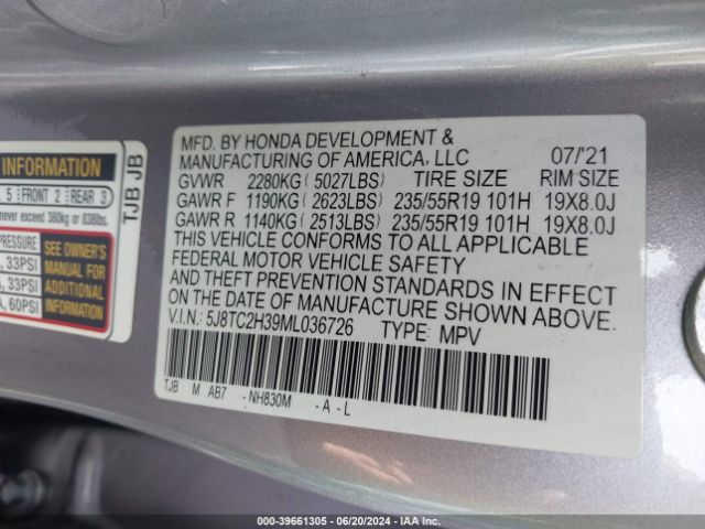 5J8TC2H39ML036726 Acura Rdx Standard