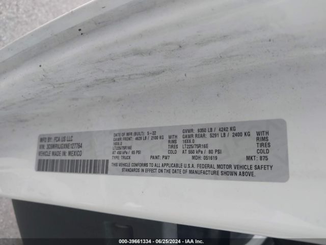 3C6MRVJGXNE127764 RAM Promaster 3500 Cargo Van High Roof 159 Wb Ext