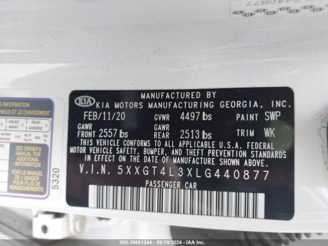 5XXGT4L3XLG440877 KIA Optima Se