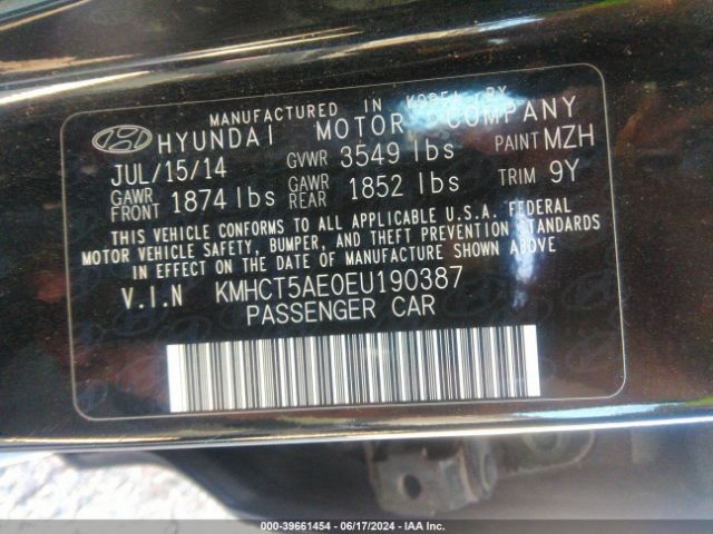 KMHCT5AE0EU190387 Hyundai ACCENT GS