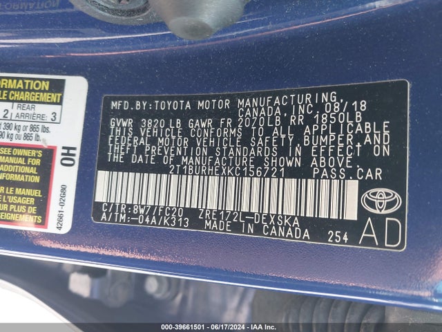 Toyota COROLLA SE 2019 2T1BURHEXKC156721 Image 9