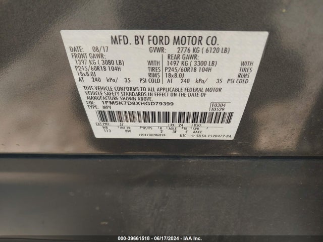 Ford EXPLORER XLT 2017 1FM5K7D8XHGD79399 Image 9