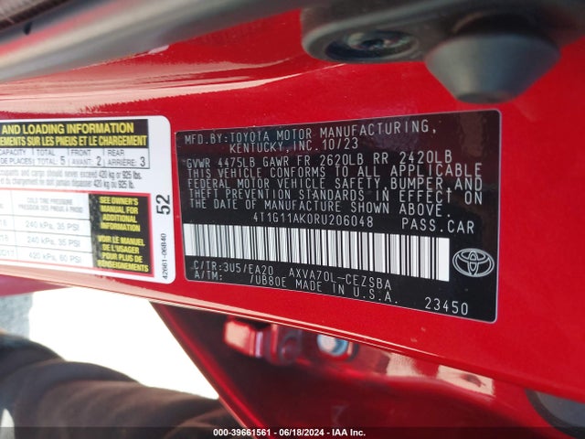 Toyota CAMRY SE 2024 4T1G11AK0RU206048 Image 9