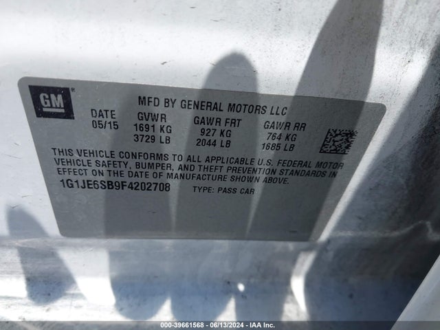 Chevrolet Sonic Ltz Auto 2015 1G1JE6SB9F4202708 Image 9