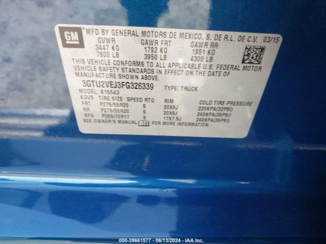3GTU2VEJ3FG326339 GMC Sierra 1500 Slt