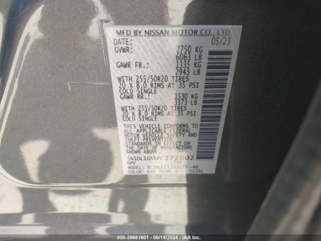 5N1DL1GS6PC372002 Infiniti Qx60 Sensory Awd