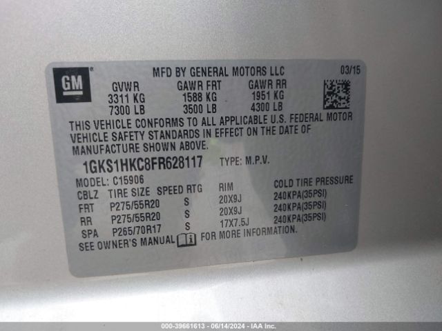 1GKS1HKC8FR628117 GMC Yukon Xl 1500 Slt