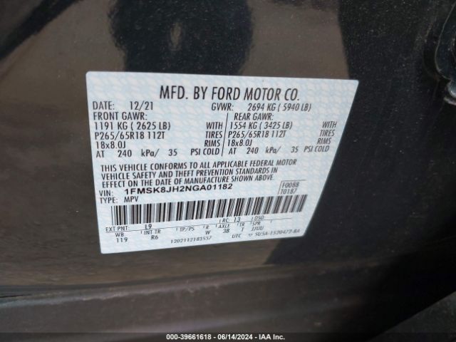1FMSK8JH2NGA01182 Ford Explorer Timberline