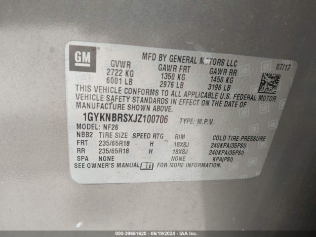 1GYKNBRSXJZ100706 Cadillac Xt5 Standard