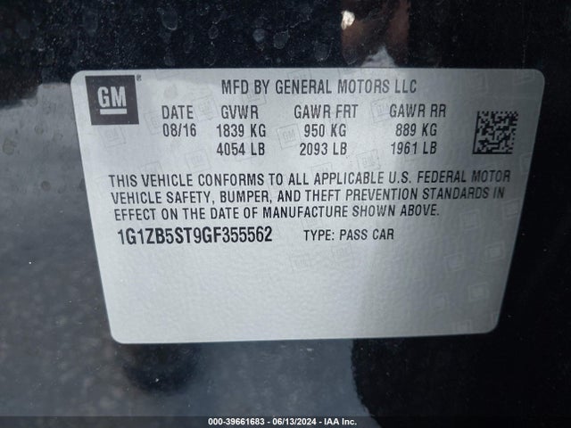 Chevrolet MALIBU LS 2016 1G1ZB5ST9GF355562 Image 9