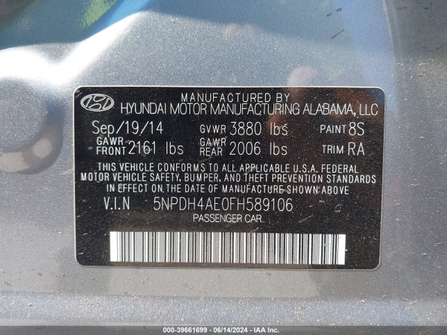 Hyundai ELANTRA SE 2015 5NPDH4AE0FH589106 Image 9