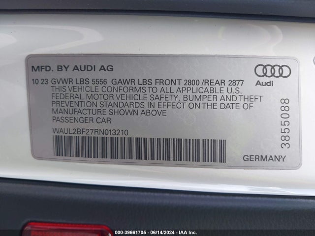 WAUL2BF27RN013210 Audi A6 Premium Plus 55 Tfsi Quattro S Tronic