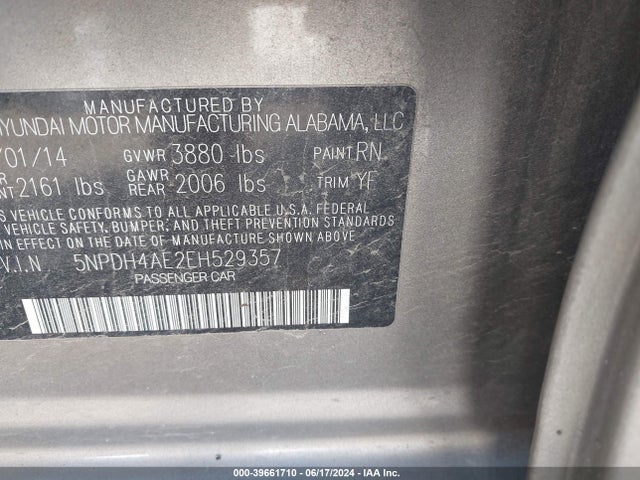 Hyundai Elantra Limited 2014 5NPDH4AE2EH529357 Image 9