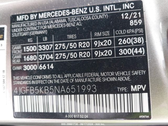 4JGFB5KB5NA651993 Mercedes-Benz Gle 450 4matic