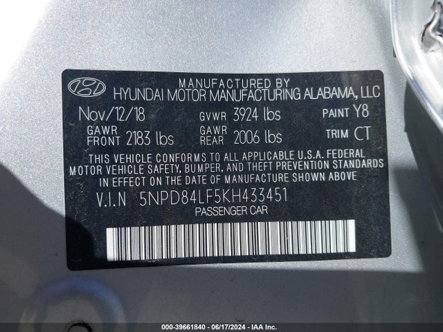 Hyundai ELANTRA SEL 2019 5NPD84LF5KH433451 Image 9