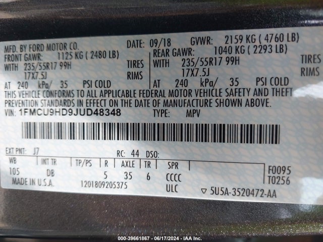 Ford ESCAPE SEL 2018 1FMCU9HD9JUD48348 Image 9