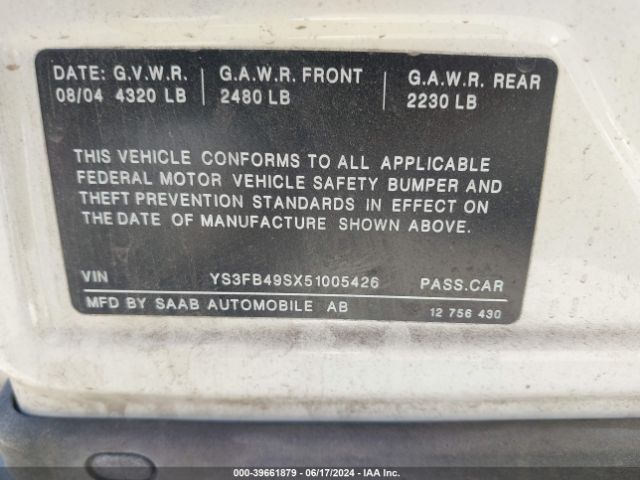 2005 SAAB 9-3 YS3FB49SX51005426 Photo 8