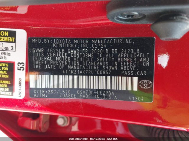 4T1KZ1AK7RU100957 Toyota Camry Xse V6