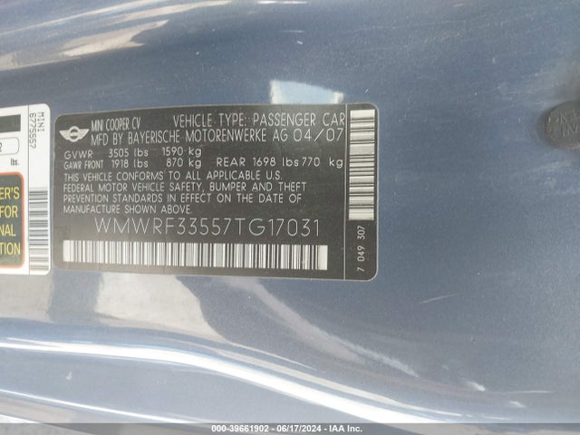2007 MINI COOPER WMWRF33557TG17031 Photo 8