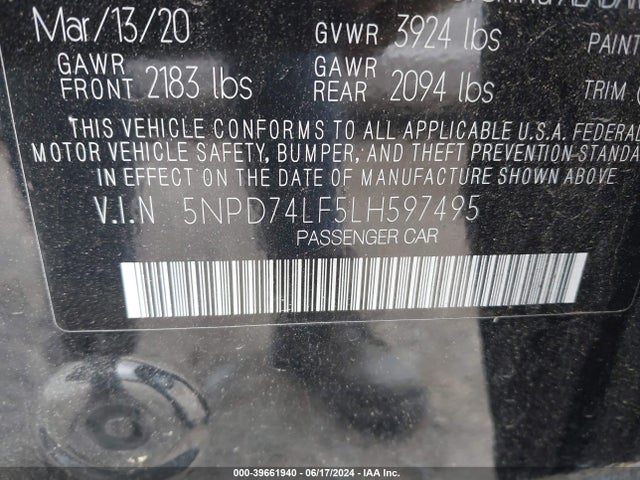 Hyundai ELANTRA SE 2020 5NPD74LF5LH597495 Image 9